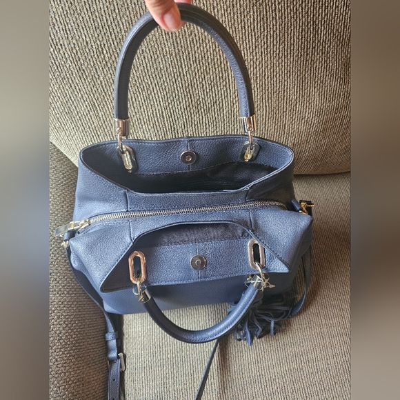 Vince Camuto Navy Blue leather Elva Satchel Handbag with crossbody strap NWT - Picture 6 of 16